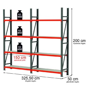 Regał magazynowy 8-półkowy Mega-M FORTIS H-200 cm L-325.5 cm G-50 cm