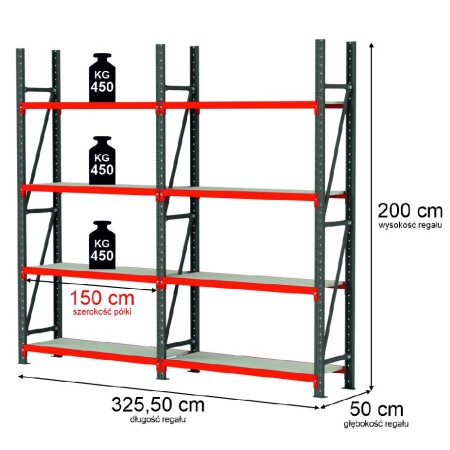 Regał magazynowy 8-półkowy Mega-M FORTIS H-200 cm L-325.5 cm G-50 cm kreuj swój biznes z Wyposażenie sklepów i instytucji  - Kreuj swój biznes z 4store.pl