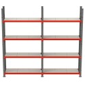 Regał magazynowy Mega-M FORTIS 200x325,5x50 cm - widok z przodu, dwa przęsła po cztery półki