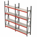 Regał magazynowy Mega-M FORTIS 200x325,5x50 cm - widok z przodu, dwa przęsła po cztery półki