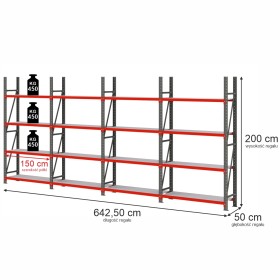 Regał magazynowy 16-półkowy Mega-M FORTIS H-200 cm L-642.5 cm G-50 cm