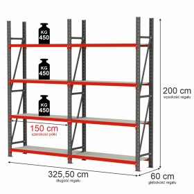 Regał magazynowy 8-półkowy Mega-M FORTIS H-200 cm L-325.5 cm G-60 cm