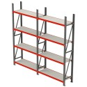 Regał magazynowy Mega-M FORTIS 240x325,5x40 cm - widok z przodu pod kątem, dwa przęsła