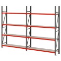 Regał magazynowy Mega-M FORTIS 200x425,5x50 cm - dwa pola z czterema półkami, widok z przodu