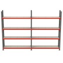 Regał magazynowy Mega-M FORTIS 200x425,5x50 cm - widok z przodu, dwa przęsła po cztery półki