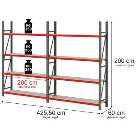 Regał magazynowy 8-półkowy Mega-M FORTIS H-200 cm L-425.5 cm G-60 cm kreuj swój biznes z Wyposażenie sklepów i instytucji  - Kreuj swój biznes z 4store.pl