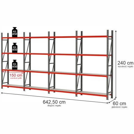 Regał magazynowy 16-półkowy Mega-M FORTIS H-240 cm L-642.5 cm G-60 cm kreuj swój biznes z Wyposażenie sklepów i instytucji  - Kreuj swój biznes z 4store.pl