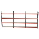 Regał magazynowy Mega-M FORTIS 200x634x50 cm - widok z przodu, trzy sekcje po cztery półki