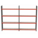 Regał magazynowy Mega-M FORTIS 240x425 cm - widok z przodu, dwa przęsła po cztery półki