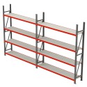 Regał magazynowy Mega-M FORTIS 200x525,5x50 cm - widok z boku, dwa pola po cztery półki