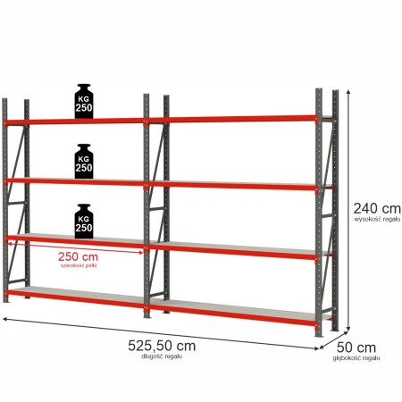 Regał magazynowy 8-półkowy Mega-M FORTIS H-240 cm L-525.5 cm G-50 cm kreuj swój biznes z Wyposażenie sklepów i instytucji  - Kreuj swój biznes z 4store.pl