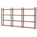 Regał magazynowy Mega-M FORTIS 240x634x40 cm - widok z przodu, trzy sekcje po cztery półki