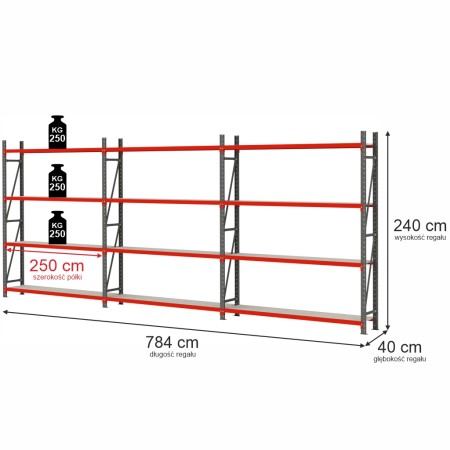 Regał magazynowy 12-półkowy Mega-M FORTIS H-240 cm L-784 cm G-40 cm kreuj swój biznes z Wyposażenie sklepów i instytucji  - Kreuj swój biznes z 4store.pl