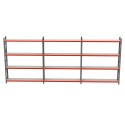 Regał magazynowy Mega-M FORTIS 240x784x40 cm - widok z przodu, trzy sekcje po cztery półki