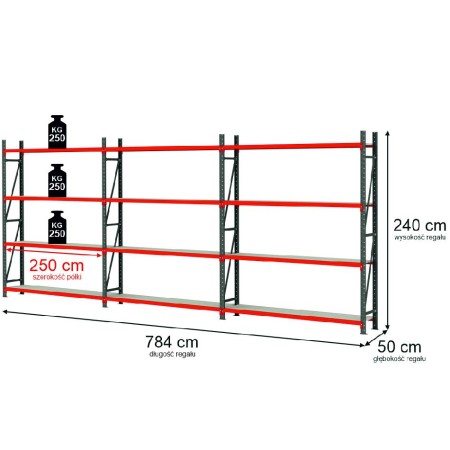 Regał magazynowy 12-półkowy Mega-M FORTIS H-240 cm L-784 cm G-50 cm kreuj swój biznes z Wyposażenie sklepów i instytucji  - Kreuj swój biznes z 4store.pl