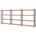 Regał magazynowy Mega-M FORTIS 240x784x50 cm - widok z przodu pod kątem, trzy sekcje