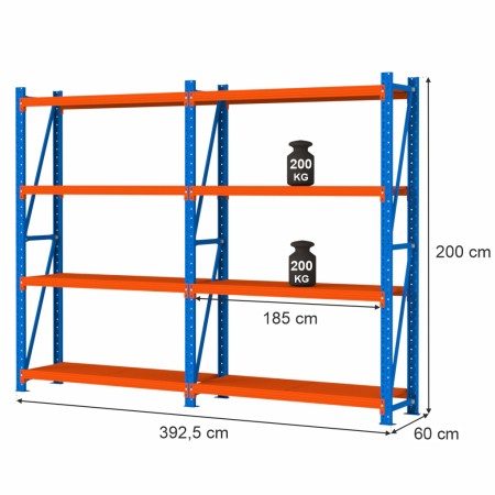 Regał magazynowy 8-półkowy Mega-M FORTIS LIGHT H-200 cm L-392.5 cm G-60 cm kreuj swój biznes z Wyposażenie sklepów i instytucji  - Kreuj swój biznes z 4store.pl