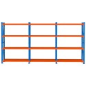 Regał magazynowy Mega-M FORTIS LIGHT 585 cm - widok z przodu, trzy sekcje po cztery półki
