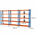 Regał magazynowy 15-półkowy Mega-M FORTIS LIGHT H-200 cm L-585 cm G-60 cm
