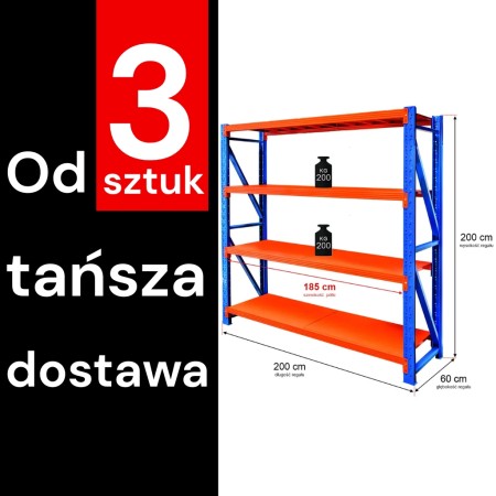 Regał metalowy magazynowy 4-półkowy Mega-M FORTIS LIGHT H-200 cm L-200 cm G-60 cm moduł bazowy WYSYŁKA PALETOWA kreuj swój biznes z Wyposażenie sklepów i instytucji  - Kreuj swój biznes z 4store.pl