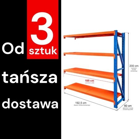 Regał metalowy magazynowy 4-półkowy Mega-M FORTIS LIGHT H-200 cm L-192,5 cm G-60 cm moduł dostawny WYSYŁKA PALETOWA kreuj swój biznes z Wyposażenie sklepów i instytucji  - Kreuj swój biznes z 4store.pl