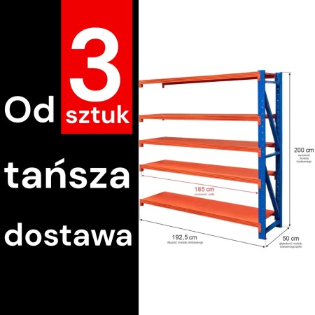 Regał metalowy magazynowy 5-półkowy Mega-M FORTIS LIGHT H-200 cm L-192,5 cm G-60 cm moduł dostawny WYSYŁKA PALETOWA kreuj swój biznes z Wyposażenie sklepów i instytucji  - Kreuj swój biznes z 4store.pl
