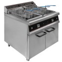 Frytownica dwukomorowa z szafką UC 2x26L - widok z przodu z boku, kosze i panel