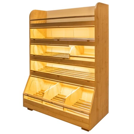 Regał na pieczywo H-180 cm L-125 cm G-60 cm plexi oświetlenie LED klon jasny kreuj swój biznes z Wyposażenie sklepów i instytucji  - Kreuj swój biznes z 4store.pl