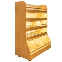 Regał na pieczywo H-180 cm klon jasny - widok z boku, półki pochylone z przegrodami z plexi