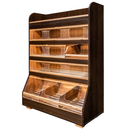 Regał na pieczywo H-180 cm L-125 cm G-60 cm plexi oświetlenie LED venge magia kreuj swój biznes z Wyposażenie sklepów i instytucji  - Kreuj swój biznes z 4store.pl