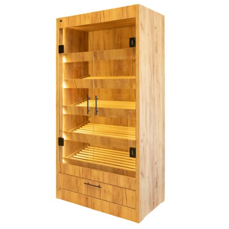 Regał na pieczywo z szybą Mega-M H-205 cm L-100 cm G-58 cm dąb kraft kreuj swój biznes z Wyposażenie sklepów i instytucji  - Kreuj swój biznes z 4store.pl