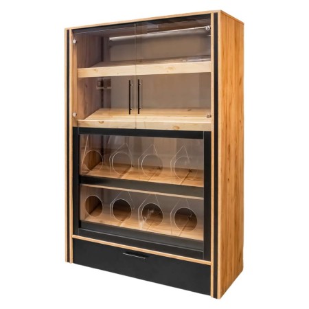 Regał na pieczywo dzielony przeszklony Mega-M H-204 cm L-136 cm G-62 cm dąb kraft/czarny kreuj swój biznes z Wyposażenie sklepów i instytucji  - Kreuj swój biznes z 4store.pl