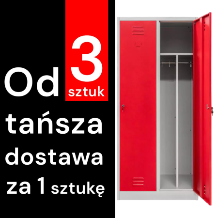 Szafka BHP ubraniowa Mega-M pracownicza 2-drzwiowa z przegrodami S-80 cm szara/czerwony front WYSYŁKA PALETOWA kreuj swój biznes z Wyposażenie sklepów i instytucji  - Kreuj swój biznes z 4store.pl