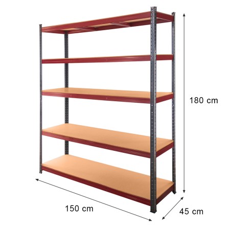 Regał magazynowy Mega-M BASIC PLUS H-180 cm L-150 cm G-45 cm 5 półek z MDF 6.8 mm 275 kg grafitowo-czerwony kreuj swój biznes z Wyposażenie sklepów i instytucji  - Kreuj swój biznes z 4store.pl