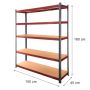 Regał magazynowy Mega-M BASIC PLUS H-180 cm L-150 cm G-45 cm 5 półek z MDF 6.8 mm 275 kg grafitowo-czerwony kreuj swój biznes z Wyposażenie sklepów i instytucji  - Kreuj swój biznes z 4store.pl