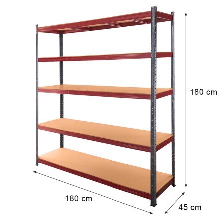 Regał magazynowy Mega-M BASIC PLUS H-180 cm L-180 cm G-45 cm 5 półek z MDF 6.8 mm 275 kg grafitowo-czerwony kreuj swój biznes z Wyposażenie sklepów i instytucji  - Kreuj swój biznes z 4store.pl