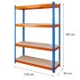 Regał magazynowy Mega-M PRO MAX H-180 cm L-120 cm G-45 cm 4 półki z MDF 15 mm 500 kg niebiesko-pomarańczowy kreuj swój biznes z Wyposażenie sklepów i instytucji  - Kreuj swój biznes z 4store.pl