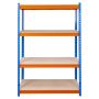 Regał magazynowy Mega-M PRO MAX H-180 cm L-120 cm G-45 cm 4 półki z MDF 15 mm 500 kg niebiesko-pomarańczowy kreuj swój biznes z Wyposażenie sklepów i instytucji  - Kreuj swój biznes z 4store.pl