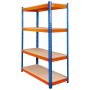 Regał magazynowy Mega-M PRO MAX H-180 cm L-120 cm G-45 cm 4 półki z MDF 15 mm 500 kg niebiesko-pomarańczowy kreuj swój biznes z Wyposażenie sklepów i instytucji  - Kreuj swój biznes z 4store.pl