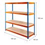 Regał magazynowy Mega-M PRO MAX H-180 cm L-180 cm G-60 cm 4 półki z MDF 15 mm 500 kg niebiesko-pomarańczowy kreuj swój biznes z Wyposażenie sklepów i instytucji  - Kreuj swój biznes z 4store.pl