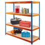 Regał magazynowy Mega-M PRO MAX H-180 cm L-180 cm G-60 cm 4 półki z MDF 15 mm 500 kg niebiesko-pomarańczowy kreuj swój biznes z Wyposażenie sklepów i instytucji  - Kreuj swój biznes z 4store.pl