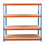 Regał magazynowy Mega-M PRO MAX H-180 cm L-180 cm G-60 cm 4 półki z MDF 15 mm 500 kg niebiesko-pomarańczowy kreuj swój biznes z Wyposażenie sklepów i instytucji  - Kreuj swój biznes z 4store.pl
