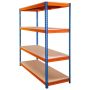 Regał magazynowy Mega-M PRO MAX H-180 cm L-180 cm G-60 cm 4 półki z MDF 15 mm 500 kg niebiesko-pomarańczowy kreuj swój biznes z Wyposażenie sklepów i instytucji  - Kreuj swój biznes z 4store.pl