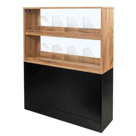Witryna na cukierki przeszklona Mega-M H-127 cm L-106 cm G-30 cm dąb kraft/czarny kreuj swój biznes z Wyposażenie sklepów i instytucji  - Kreuj swój biznes z 4store.pl