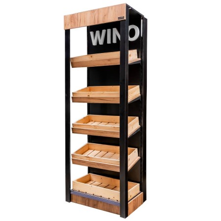 Regał na wino Mega-M H-205 cm L-86.5 cm G-58.5 cm czarny/dąb kraft kreuj swój biznes z Wyposażenie sklepów i instytucji  - Kreuj swój biznes z 4store.pl