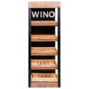 Regał na wino Mega-M 205 cm - widok z przodu, napis WINO i skrzynki