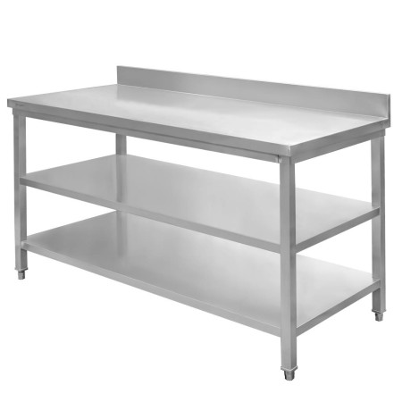 Stół gastronomiczny ze stali nierdzewnej przyścienny z 2 półkami Mega-M 150x70x85 cm kreuj swój biznes z Wyposażenie sklepów i instytucji  - Kreuj swój biznes z 4store.pl