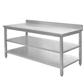 Stół gastronomiczny ze stali nierdzewnej przyścienny z 2 półkami Mega-M 180x60x85 cm