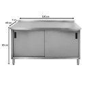 Stół przyścienny z szafką Mega-M 150x60x85 cm - widok z przodu z wymiarami