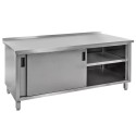 Stół przyścienny z szafką Mega-M 180x70x85 cm - widok z przodu, drzwi przesuwne i półka
